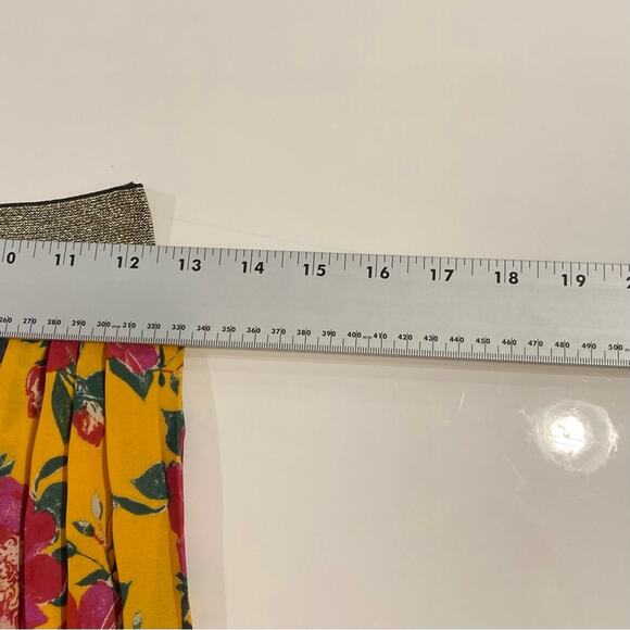 New Anthropologie Pant XS Floral Colorblock Pleated Wide PullUp Gold Waist Lined - Picture 10 of 15